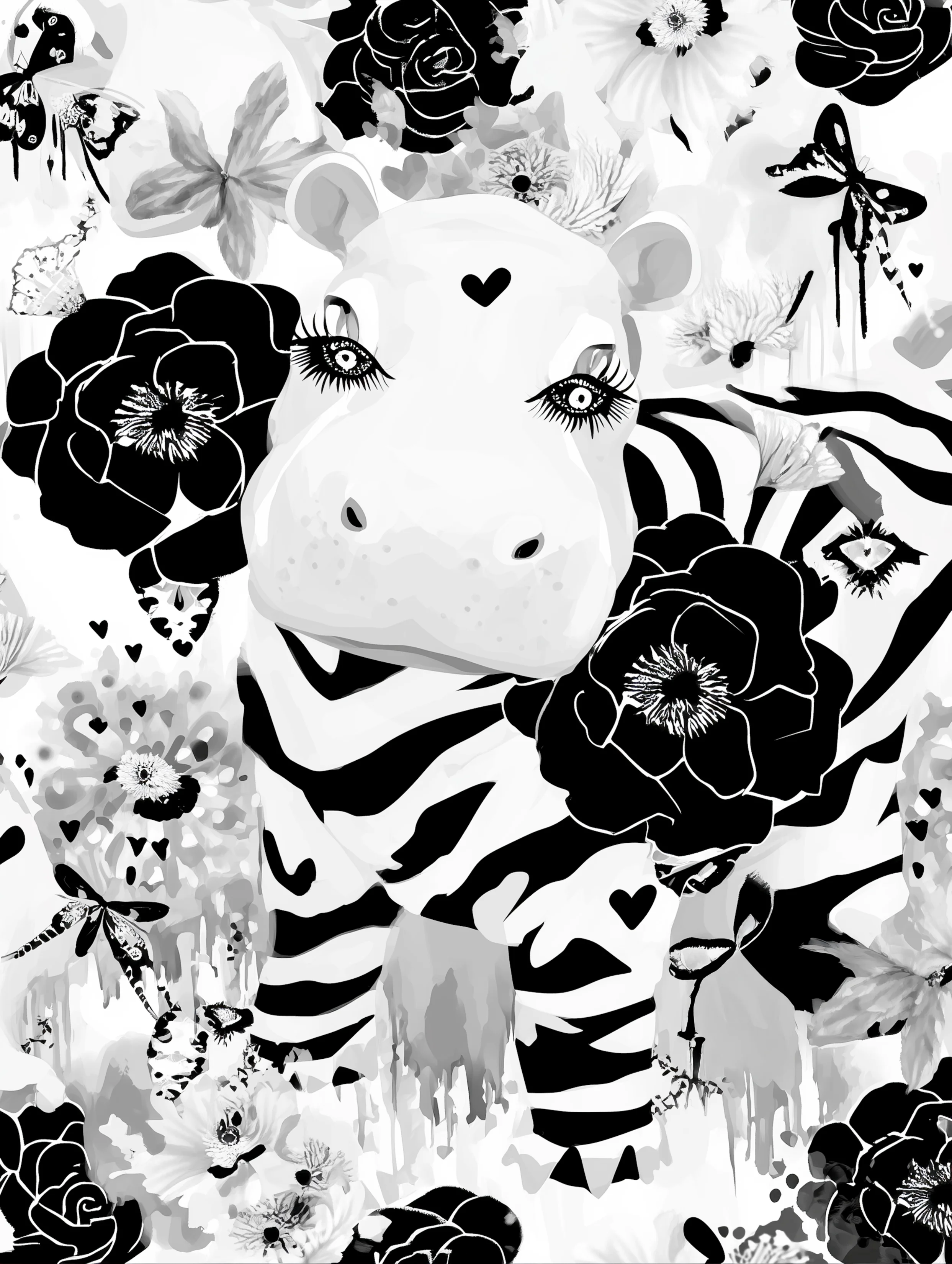 Free printable hippo coloring page featuring heart on forehead hippo